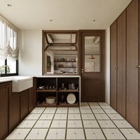 Meuble de cuisine modulaire en verre LED à grain de bois, design moderne écologique, taille et couleur personnalisables, tiroir, panier, laqué