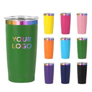 Vaso Personalizado de Acero Inoxidable con Recubrimiento en Polvo y Base Plateada Arcoíris de 20 oz, con Pajita, Grabable con Láser, Chapado en Oro - Product Image 6