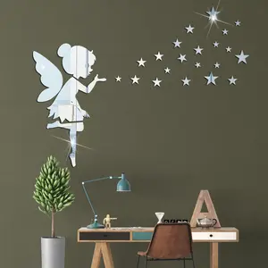 Dekorasi Stiker Dinding Kamar Anak-anak, 3d Peri dengan Bintang Cermin