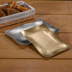 Plateau de café plat en or coréen <span class=keywords><strong>Assiette</strong></span> à dîner vintage en acier inoxydable <span class=keywords><strong>Assiette</strong></span> de stockage des aliments <span class=keywords><strong>Assiette</strong></span> rectangulaire pour plats de restaurant - Product Image 2