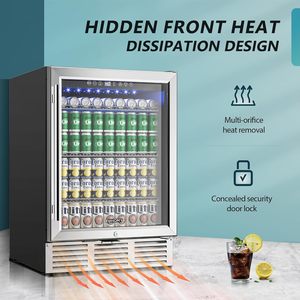 Refrigerador de Bebidas EUHOMY de 24 Pulgadas, Bajo Mostrador, Puerta de Vidrio, Nevera para Cerveza con Capacidad para 180 Latas, Enfriador de Acero Inoxidable - Product Image 4