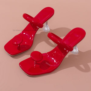 Sandalias de Talla Grande para Mujer, Pantuflas de Color Caramelo, Punta Abierta, Estilo Casual, de Charol, para la Playa - Product Image 1