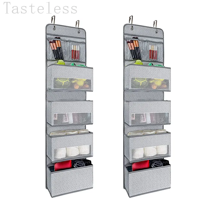 DuoYou Grey 2 Pack Collapsible Closet Shelves Storage Bag 4 Shelf Over The Door Hanging Organizer