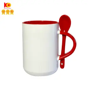 15oz Sublimation Mugs Ceramic Blank White For Coffee Milk Sublimation Mugs With Spoon In Handle