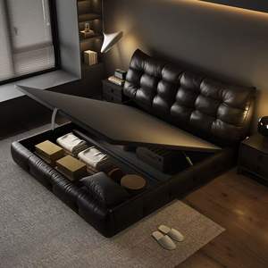 Juego de cama King de estilo italiano de lujo barato a <span class=keywords><strong>precio</strong></span> de fábrica con cómoda tapicería de cama suave de madera hecha en China para hoteles - Product Image 5