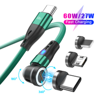 Vente en gros 7PIN Rotation à 540 degrés PD 60W Charge rapide Câble de charge USB Câble de charge multiple 3 en 1 avec transfert de données