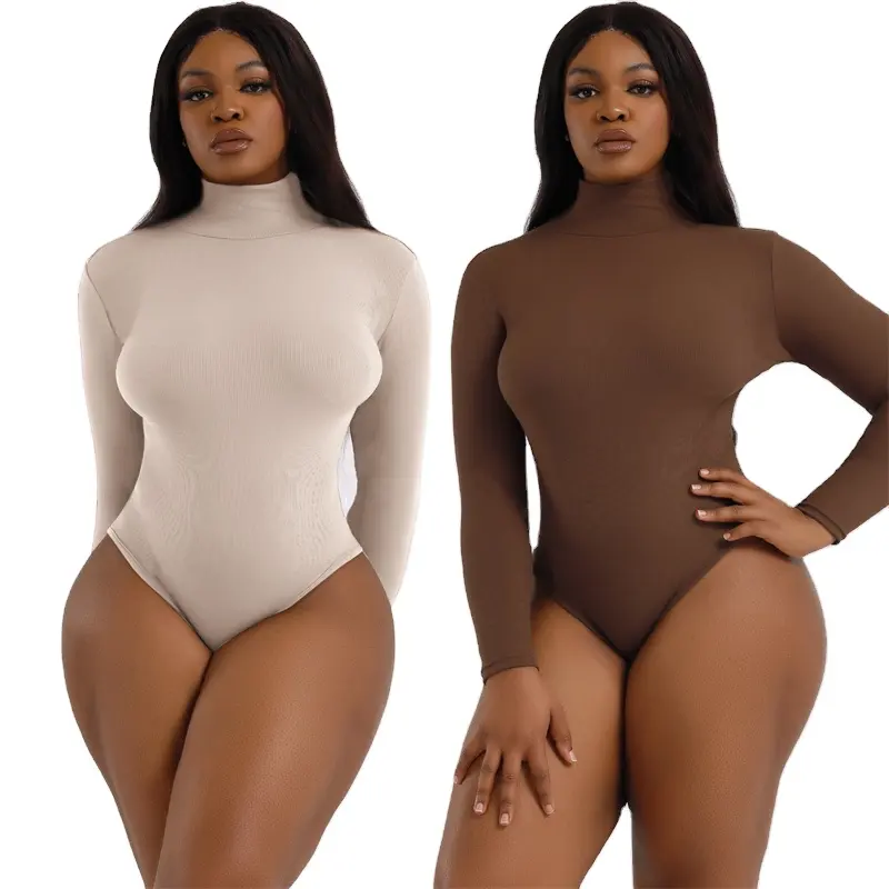 Aoyema באיכות גבוהה חתיכה אחת חלקה Shapewear גוף Shaper Scrunch התחת ארוך שרוול בגד גוף לנשים