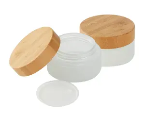 Tapa de bambú natural, crema esmerilada, contenedor de cosméticos, frasco de vidrio, venta al por mayor