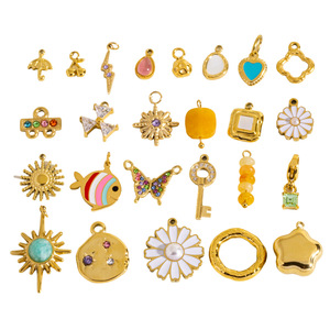 YIMEILI y Acero Inoxidable PVD Chapado en Oro de 18K, Dijes de Esmalte con Forma de Margarita, Mariposa, <span class=keywords><strong>Cereza</strong></span>, Sol, Piedras Naturales, Joyería DIY - Product Image 6
