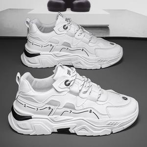 Chaussures de papa pour hommes les plus vendues, de haute qualité, baskets tendance à semelle épaisse, décontractées, pour étudiants, en maille blanche, avec empeigne en PU pour le printemps - Product Image 2