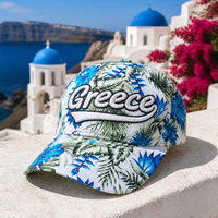 Gorra de Béisbol Personalizada con Bordado 3D, Recuerdo Turístico Griego, Diseño Floral de Grecia