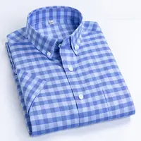 Per il commercio all'ingrosso Premium di alta qualità in cotone manica corta Slim Fit Plaid Casual formale abbottonatura camicia US Euro Plus Size per uomo