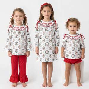 Conjuntos de Boutique Navideños Personalizados para Bebés y Niñas Pequeñas, Vestido de Dos Piezas con Bordado de Holly Jolly, Ropa Festiva - Product Image 1