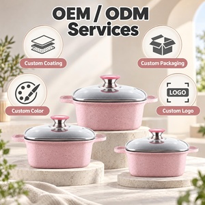 <span class=keywords><strong>Set</strong></span> di <span class=keywords><strong>Pentole</strong></span> OEM all'Ingrosso, 6 Pezzi in Alluminio Rosa con Rivestimento in <span class=keywords><strong>Pietra</strong></span>, Granito e Marmo, con Manopole in Silicone - Product Image 3
