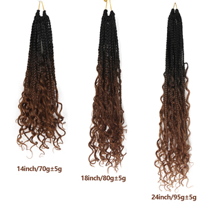 Extensiones <span class=keywords><strong>de</strong></span> Cabello Sintético Ombre Pre-Enlazadas al por Mayor, <span class=keywords><strong>de</strong></span> 14, 18 y 24 Pulgadas, Estilo Bob Despeinado, Trenzas Bohemias con Cabello Rizado para Crochet, Trenzas Box Braids Estilo <span class=keywords><strong>River</strong></span> Boho - Product Image 2