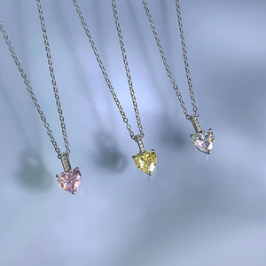 925 <span class=keywords><strong>argent</strong></span> 1 carat amour collier de diamants à haute teneur en carbone 7*7mm Style Simple pendentif coeur clavicule chaîne 40 + 5cm - Product Image 1