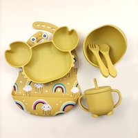 Ensemble d'alimentation en silicone avec bavoirs à motifs, assiette crabe et tasse à paille pour bébé, vaisselle de table imperméable, Babero