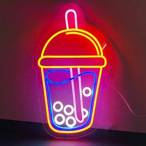 لافتة شخصية على شكل فقاعة بوبا أكريليك بإضاءة نيون ليد علامة مخصصة للشاي في الهواء الطلق ديكور فني جداري داخلي لغرفة متجر المتاجر - Product Image 5