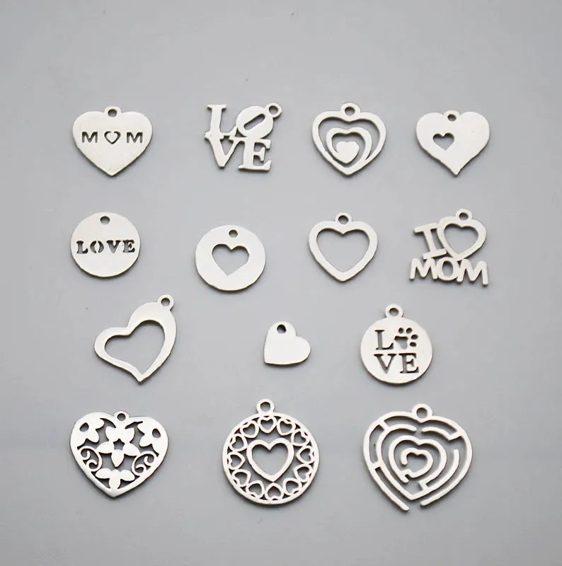 custom laser Engravable stainless steel multi styles blank Heart Pendant Charm for Necklace Bracelet Jewelry