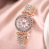 Jam Tangan Quartz Wanita Model Kecil Harum dan Anggun, Set Jam Tangan Gelang Berhias Berlian Motif Bunga, Jam Tangan Lengkap