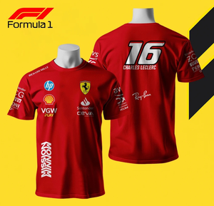 Abbigliamento da <span class=keywords><strong>uomo</strong></span> # T-Shirt da Corsa F1 Charles Leclerc 16 - 100% Poliestere, Tessuto Lavato, Logo Personalizzato Stampato, Traspirante, Asciugatura Rapida, OEM - Product Image 1