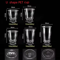 Gobelet en plastique transparent jetable en PET à paroi simple en forme de U avec logo personnalisé pour thé au lait Boba, café, smoothie, boisson avec couvercle