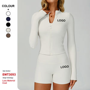 Manteau de yoga côtelé à col montant et coupe ajustée pour l'extérieur, <span class=keywords><strong>haut</strong></span> coupe-vent, veste de gymnastique à manches longues pour femmes, de sport et de fitness. - Product Image 1