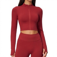 Vêtements de sport européens et américains sans couture à manches longues, col zippé, coupe slim, respirants, séchage rapide, veste de sport pour adultes, yoga