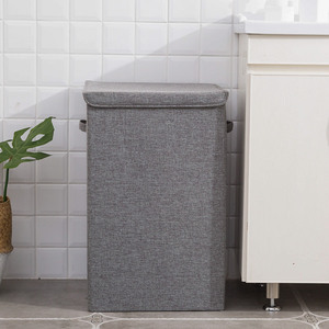 Laundry <b>Storage</b> Bin With Lid Gray Rectangle Standing Type Cotton Linen Fabric Multi Functional Large Capacity Washable - Product Image 2