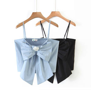 Happy Hut Camisole grande taille pour femme, haut plissé élastique avec nœud papillon, couleur unie, coton N7720 - Product Image 2