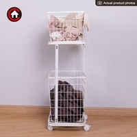 Keranjang Cuci Pakaian 2 Tingkat yang Dapat Dilepas dengan Roda, Organizer Penyimpanan Mobile untuk Kamar Mandi, Kamar Tidur, dan Ruang Cuci
