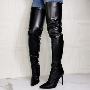 Bottes hautes pour femmes, à bout pointu, talon fin, moulantes, au-dessus du genou, avec fermeture éclair latérale, grandes tailles 47 - Product Image 1