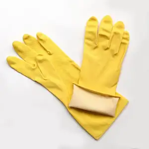 Dipped Flocklined 37g Yellow Colour Fish Scale Grip Latex Household Glove Wash Glove