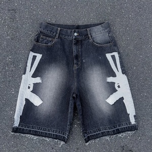 <span class=keywords><strong>Jean</strong></span> en denim surdimensionné personnalisé pour <span class=keywords><strong>homme</strong></span>, style décontracté, coupe ample, longueur <span class=keywords><strong>genou</strong></span>, délavage vintage, avec broderie, respirant - Product Image 3