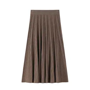 Fleece Kasjmier Trui Jurk Vrouwen Bruin Zwart Wollen Een Vorm Lange Rib Gebreide Rok Met Tailleband Winter Vrouwen Truien