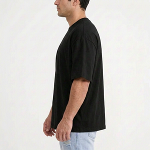 T-shirt à manches courtes surdimensionné pour homme, noir, 100% coton, col rond, coupe décontractée, jersey uni, streetwear - Product Image 3