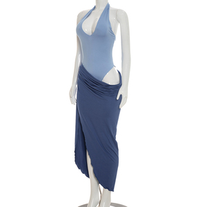 Viviblook D26DS176 Vestido de Verano para Mujer, Nuevo, Color Sólido, Casual, con Bloques de Color, Halter, Abertura Lateral, Maxi, para Fiesta de Noche - Product Image 4
