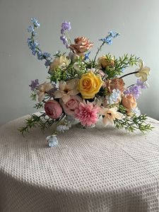 EG-M95 定制人造花婚礼花拱门套装黄色粉色玫瑰中心装饰花束，适合活动派对装饰 - Product Image 2