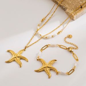 Verano Retro Ocean Series estrella de mar colgante collar de acero inoxidable Paperclip Shell cadena pulsera - Product Image 4
