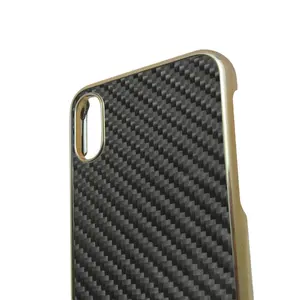 New style electroplated gold hard PC cover with real carbon fiber phone case for iPhone X