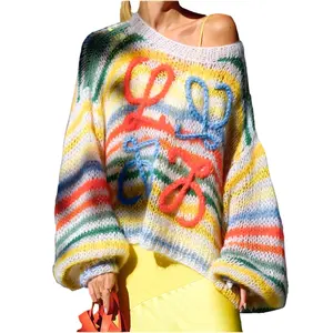 Patchwork Striped Color Sweater Loose pullover Tops Women's Sweatshirt 2023 Autumn Oversize