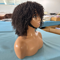 Perruque Afro Bouclée Frisée en Gros avec Frange, Perruques en Cheveux Humains Fabriquées à la Machine pour Femmes Noires, Densité 180%, Sans Lacet, Perruque en Cheveux Vierges Bruts