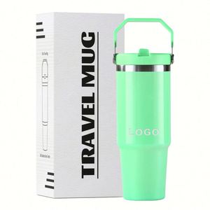 Vaso Térmico Personalizado con Logotipo de 30 oz, Taza de Café de Acero Inoxidable de Doble Pared con Aislamiento al Vacío, Vasos de Viaje para Auto de 30 oz con Asa y Tapa - Product Image 1