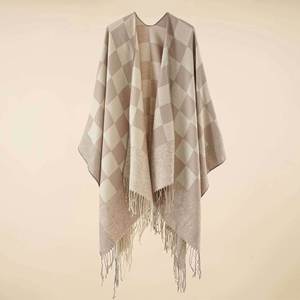 Poncho largo de lana de alta calidad para mujer, estilo chal, capa con capucha y frente abierto, invierno 2024 - Product Image 2
