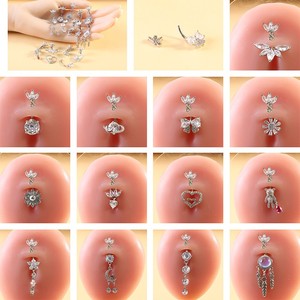 CRYSPURE Tendance Longue Pendentif <span class=keywords><strong>Gland</strong></span> 14g Acier Inoxydable Anneau de Nombril Femme Zircon Lotus Aile d'Ange Bijoux de <span class=keywords><strong>Piercing</strong></span> Ventre Vente en Gros OEM - Product Image 2