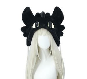 Chapeaux Dinosar en peluche noire Chapeaux de chat mignons chauds d'hiver avec <span class=keywords><strong>pompon</strong></span> - Product Image 1