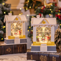 Boîte à musique de Noël en forme de maison, petite veilleuse scintillante, scène de neige, lanterne en plastique, décoration de Noël en dessin animé, cadeau de Noël