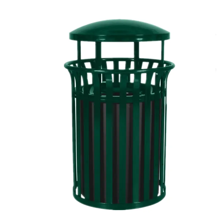 屋外の丸い大きな金属製のゴミ箱ゴミ箱は庭の通りの外でゴミ箱をリサイクルします公共の商業用鋼のゴミ箱