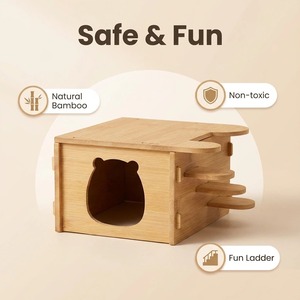 Casa de bambú para hámsteres con escalera, rectangular, duradera, refugio para mascotas pequeñas, para hámsteres dorados y ratas ornamentales - Product Image 2