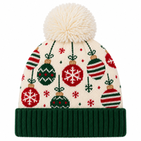 Bonnet tricoté personnalisé avec logo, motif flocon de neige Fair Isle jacquard, pompon, revers, pour l'hiver, vente en gros
